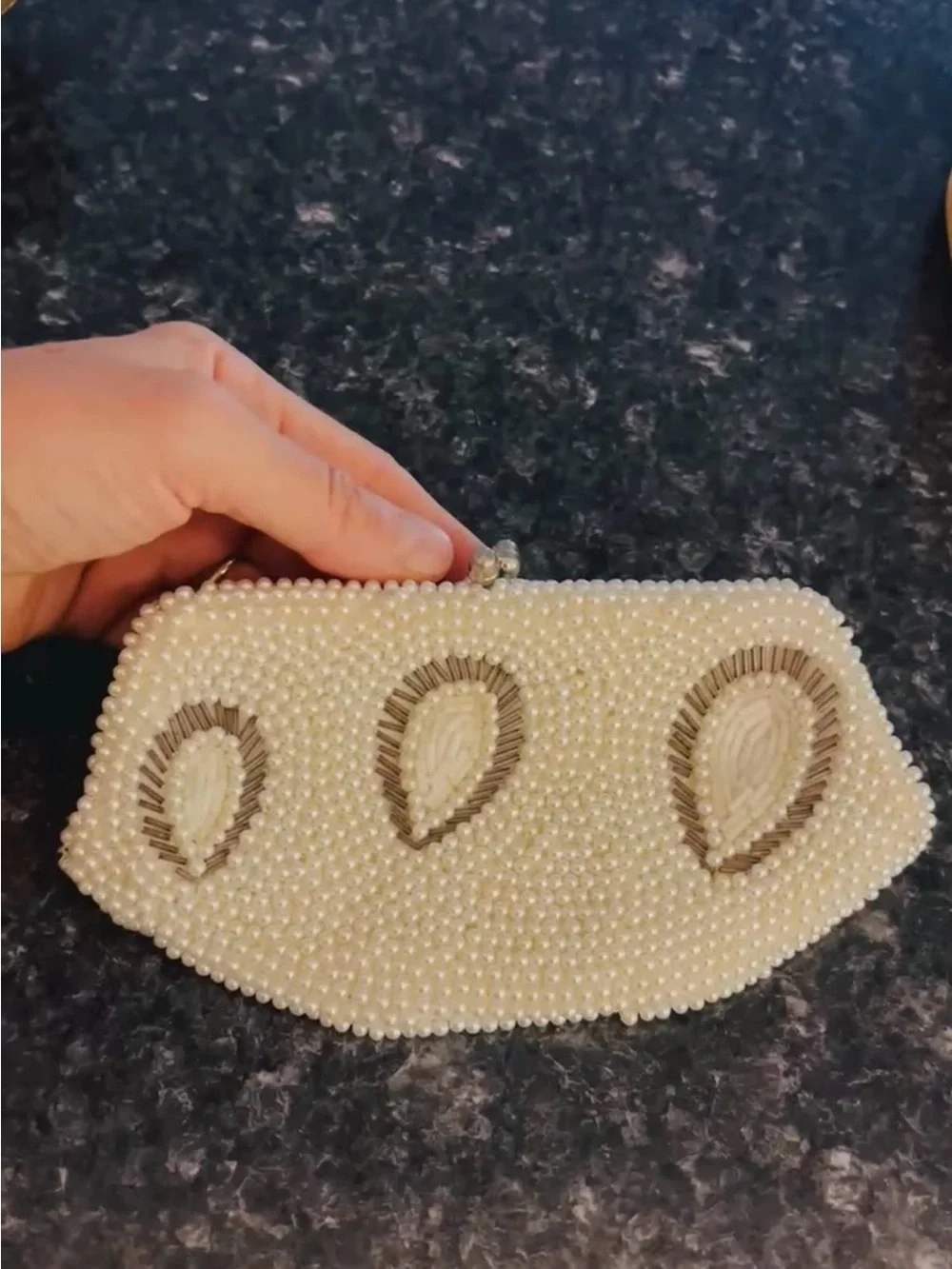 Gorgeous Vintage Pearl Beaded Clutch handbag made in Japan EUC